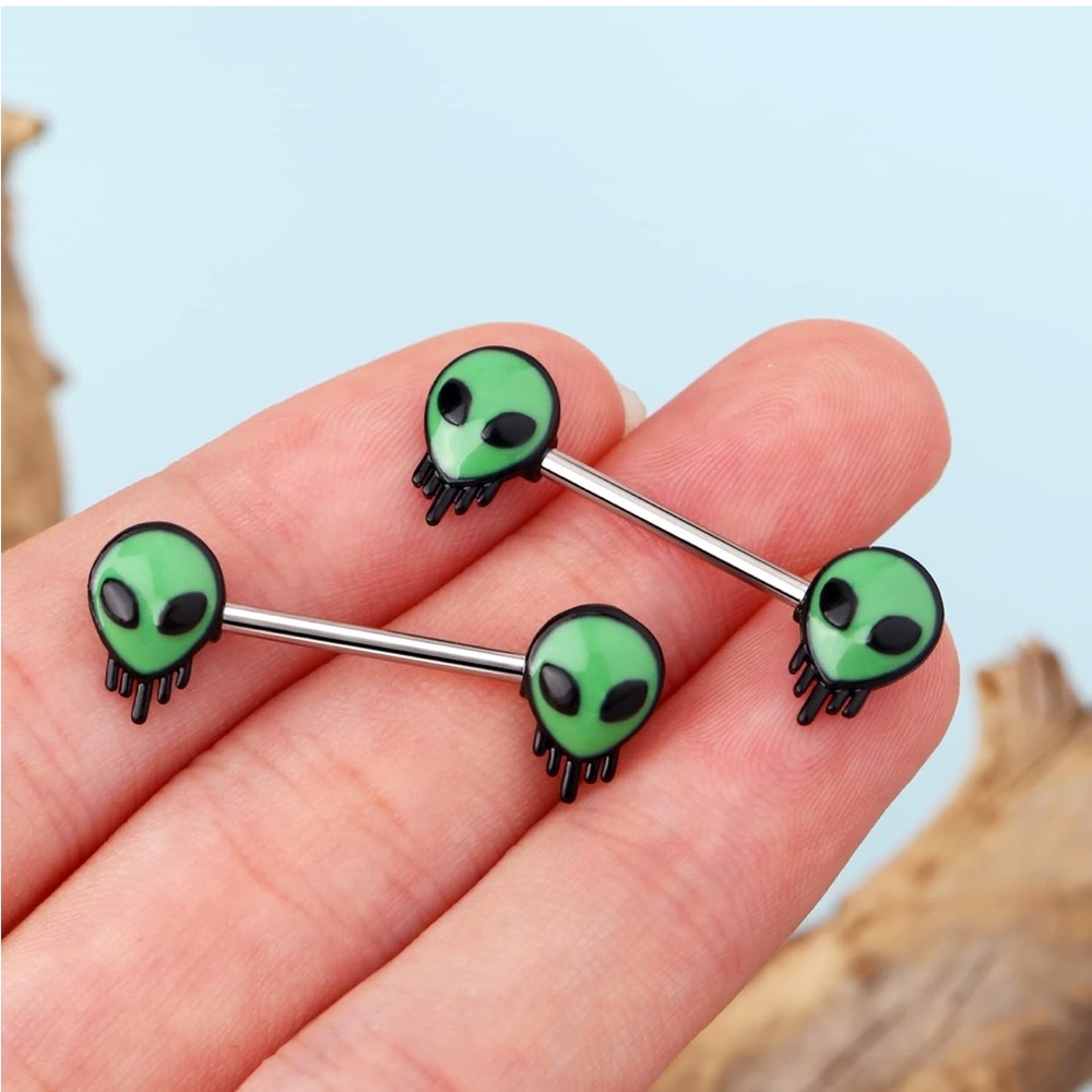 New Green Alien Barbell Nipple Rings Body Jewelry